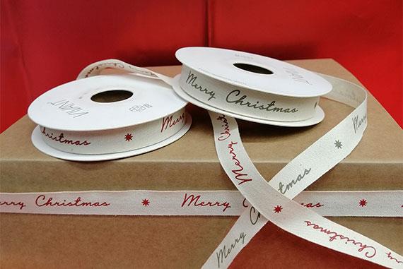 Nastro Natalizio Cotone Merry Christmas Colore Bianco mm15x15mt 