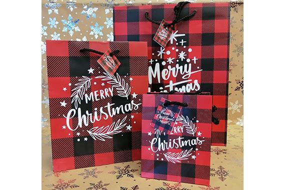 Shopper carta tartan M.Christmas con manico a cordino