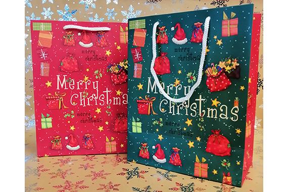 Shopper cartoncino lucido bicolore M.Christmas con manico a cordino