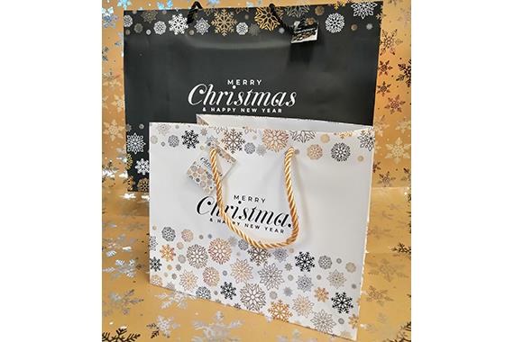 Shopper cartoncino lucido mix 2 colori M.Christmas con manico a cordino