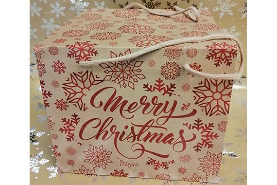 Box porta panettone avana con fiocchi neve con manico a cordino