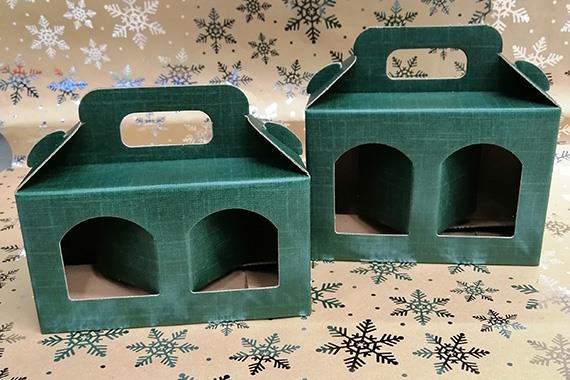 Scatola porta 2 vasetti in cartoncino verde (vasetti bassi e alti)