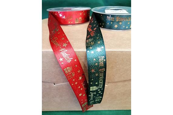 Nastro raso mm 25x20mt colore rosso con stampa dorata